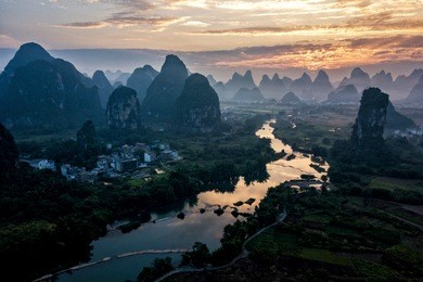 the beautiful yulong river in yangshuo county of guilin, guangxi of china.