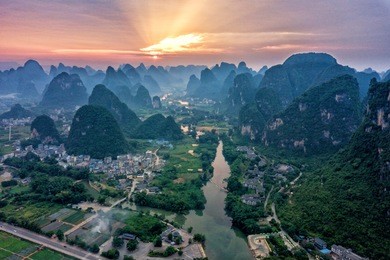 the beautiful yulong river in yangshuo county of guilin, guangxi of china.