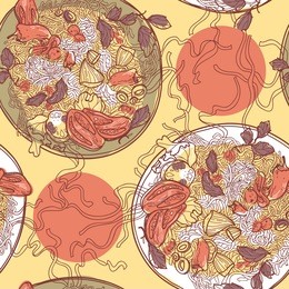 vector  seamless pattern with plates of italian pasta