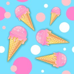 seamless summer pattern with ice cream on blue background