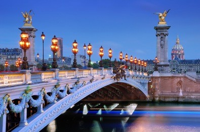 the alexander iii bridge across river seine in paris, france.