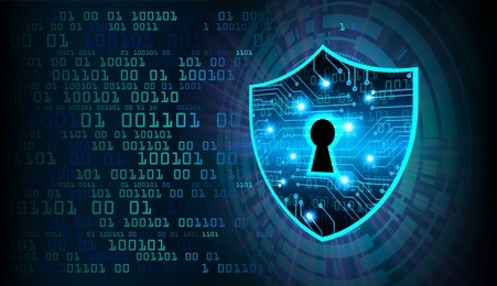 safety concept, closed padlock on digital background, cyber security, blue abstract hi speed internet technology background illustration. key vector