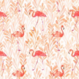 seamless watercolor pattern with a bird flamingo. beautiful pink bird. tropical flamingo.