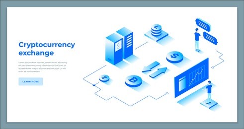 cryptocurrency exchange and blockchain isometric composition. good for landing page template and infographics vector illustration.