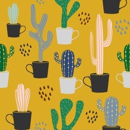 cactus seamless pattern background. hand drawn colorful vintage vector illustration.