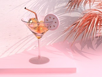 drink glass lemon tea abstract pink scene 3d rendering
