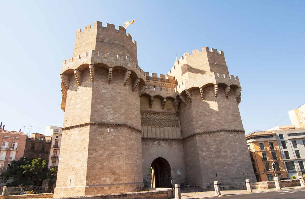 exterior view of the torres de serrano in valencia, spain