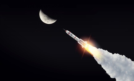 rocket space ship . mixed media