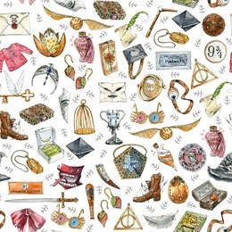 watercolor and ink seamless pattern illustration with different objects on white background. hand drawn object