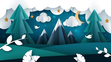 cartoon night landscape. paper illustration. vector eps 10
