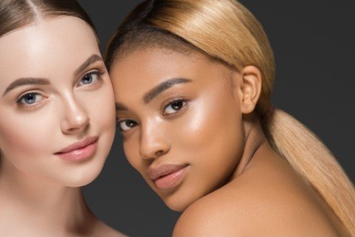 women portrait mix races black skin and white skin female beauty