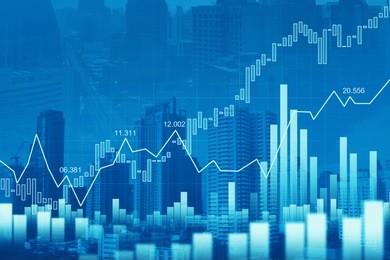 stock market or forex trading graph in graphic double exposure concept suitable for financial investment or economic trends business idea and all art work design. abstract finance background