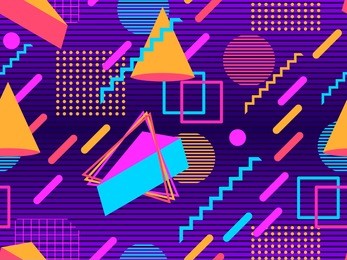 retro futurism seamless pattern. geometric elements memphis in the style of 80's. synthwave retro background. retrowave. vector illustration