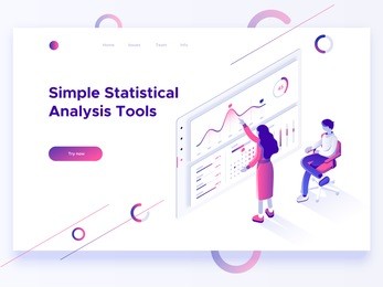 people interacting with charts and analyzing statistics. data visualization concept. 3d isometric vector illustration.