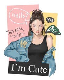 typography slogan with girl in denim jacket illustration