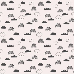 doodle vector pattern with clouds and rainbows. abstract sky seamless background. 