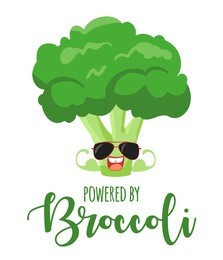 illustration of a cool muscle broccoli wearing sunglasses. powered by broccoli. vegan t shirt print