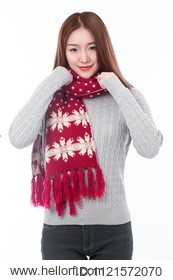 asian girl in winter clothes isolated on white background