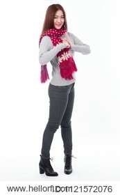 asian girl in winter clothes isolated on white background