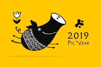 cute piggy silhouette, symbol of 2019 year for your design. vector illustration