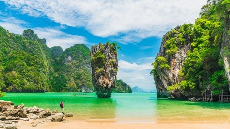 amazing scenery natural landscape of james bond island phang-nga bay, water tours travel nature phuket thailand, tourism beautiful destination famous place asia, summer holiday vacation travel trip