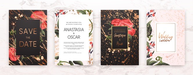 wedding invitation frame set; flowers, leaves, watercolor, minimal vector. sketched wreath, floral and herbs garland with rose, green, greenery color. handdrawn vector watercolour style, nature art.