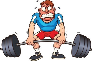 cartoon weightlifter struggling. vector illustration with simple gradients. all in a single layer.