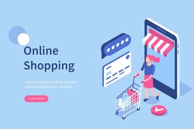 online shopping concept with character. can use for web banner, infographics, hero images. flat isometric vector illustration.
