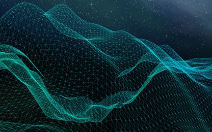 abstract landscape on a dark background. cyberspace grid. hi-tech network. outer space. starry outer space texture. 3d illustration