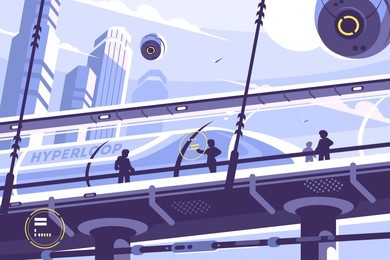 hyperloop future public transport. suspended tunnel for train. vector illustration