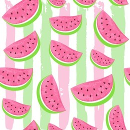 seamless watermelon pattern isolated on hand drawn brush background. fresh fruits seasonal background flat style. vector illustration eps 10 file