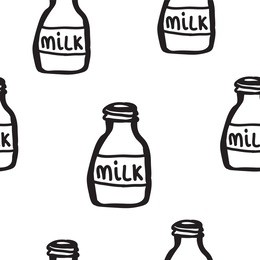 kids hand drawn seamless pattern with bottles of milk. vector illustration. print for babys design and clothing. scandinavian style