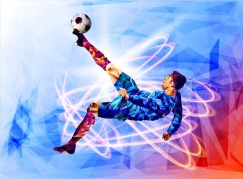 soccer player against the background of the stadium football player in full color vector illustration in triangular style isolated on white background.