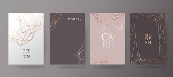 modern card design. hand drawn background. gold, pink brochure, flyer, invitation template. business identity style. geometric shape. vector.