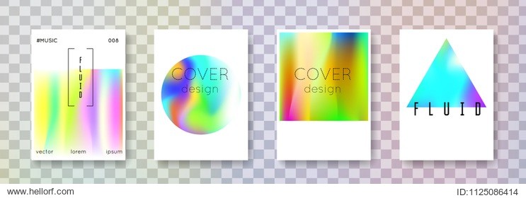 holographic poster set. abstract backgrounds. spectrum holographic poster with gradient mesh. 90s, 80s retro style. iridescent graphic template for placard, presentation, banner, brochure.