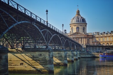 beautiful morning at pont des arts bridge paris
