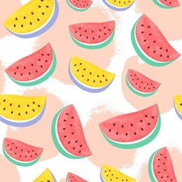 seamless watermelon pattern isolated on hand drawn brush background. fresh fruits seasonal background flat style. vector illustration eps 10 file