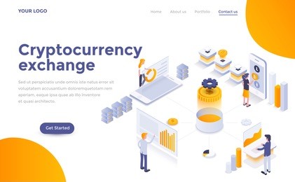 modern flat design isometric concept of cryptocurrency exchange for website and mobile website. landing page template. easy to edit and customize. vector illustration