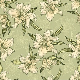 vector illustration. seamless background from stylized lilies, a contour pattern. decorative background with hand drawn lily. floral background for cards, textiles, invitations and design.