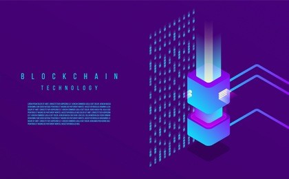 block chain technology banner design. concept of code development with processor. place for text. eps10.