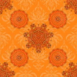 vintage ornament. damask seamless pattern in brown, red and orange colors. hand drawn illustration. design for fabric, wallpaper, background, invitation, wrapping and book covers. oriental style.