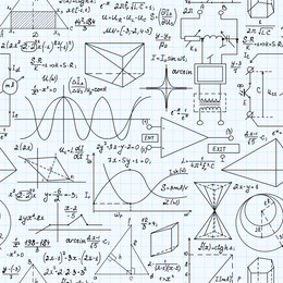 math vector seamless pattern with handwritten mathematical and physical formulas, copybook sheet of paper
