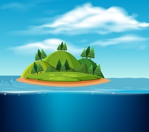 a deserted island scene illustration