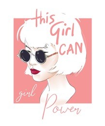 girly slogan with girl in sunglasses illustration