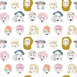 pattern with portraits of people, seamless vector pattern on white background