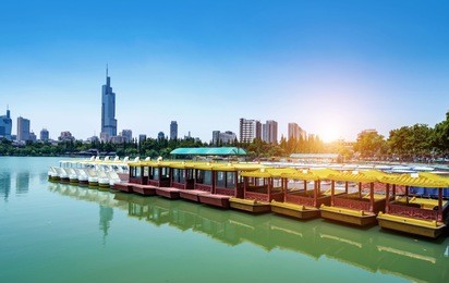 nanjing cityscape, china, xuanwu lake financial district.