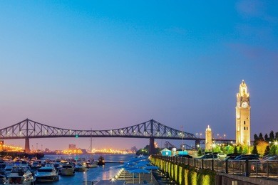 montreal clock tower at sunset. montreal, quebed, canada.