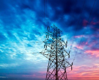 high voltage post.high-voltage tower sky background.