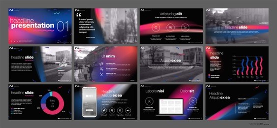 presentation template. gradient elements for slide presentations on a black background. use also as a flyer, brochure, corporate report, marketing, advertising, annual report, banner. vector