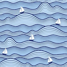 seamless abstract sea background. sailboats on a blue waves. vector wavy striped pattern.